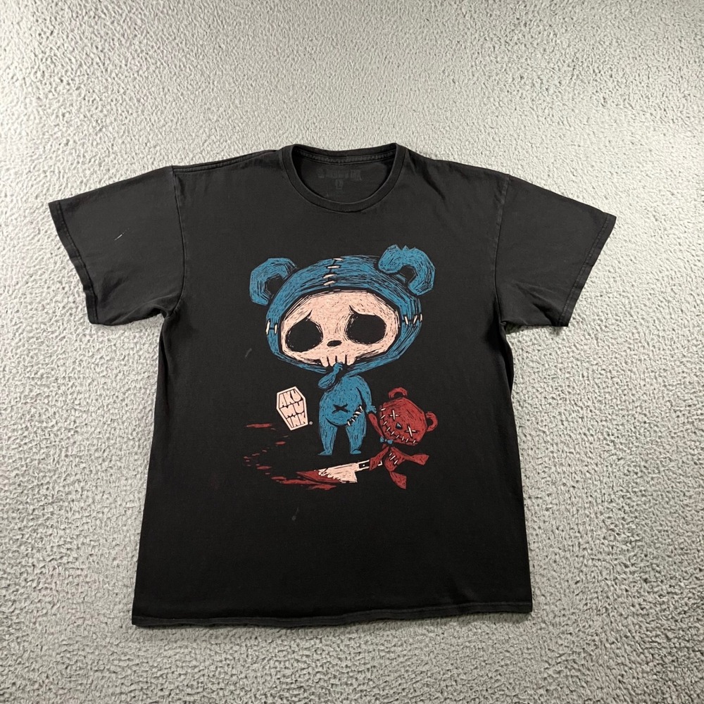 Akumu Ink Graphic T-Shirt Mens L Black Bear Hoodie Knife Macabre Goth Alt Tee